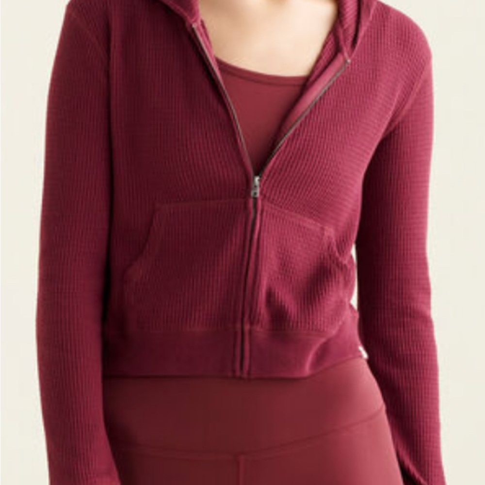 Burgundy Roots Waffle Knit Zipper Hoodie - L